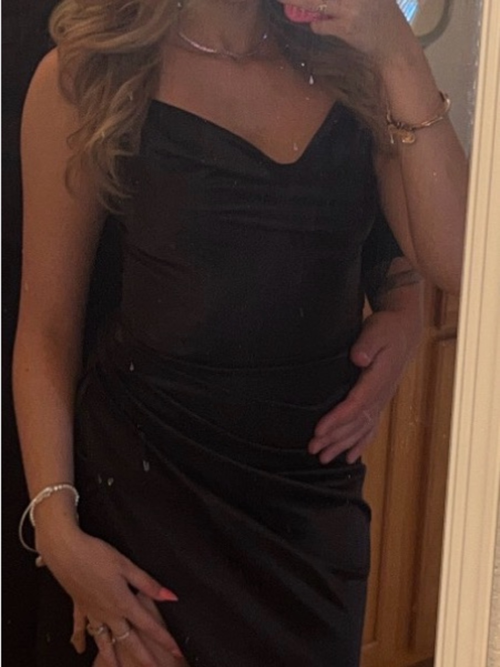 Oh Polly Black Asymmetrical Cowl Neck Slip Dress